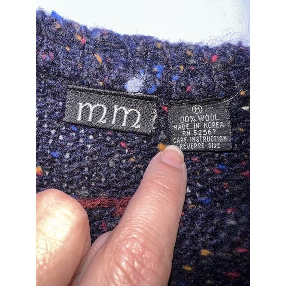 Geometric Rainbow Speckled Navy Blue Wool Sweater - Picture 10 of 15